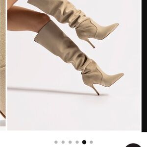 Larroude Chic Beige Suede Slouch Heeled Boots with Stiletto Heel
NWT